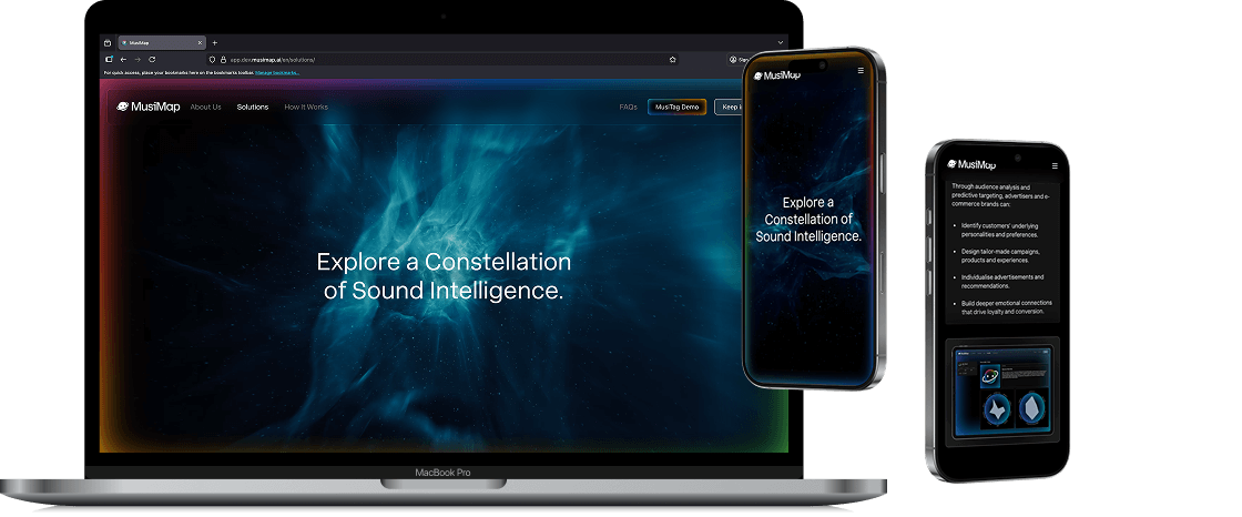 Screenshot of MusiMap website on macbook and mobile devices