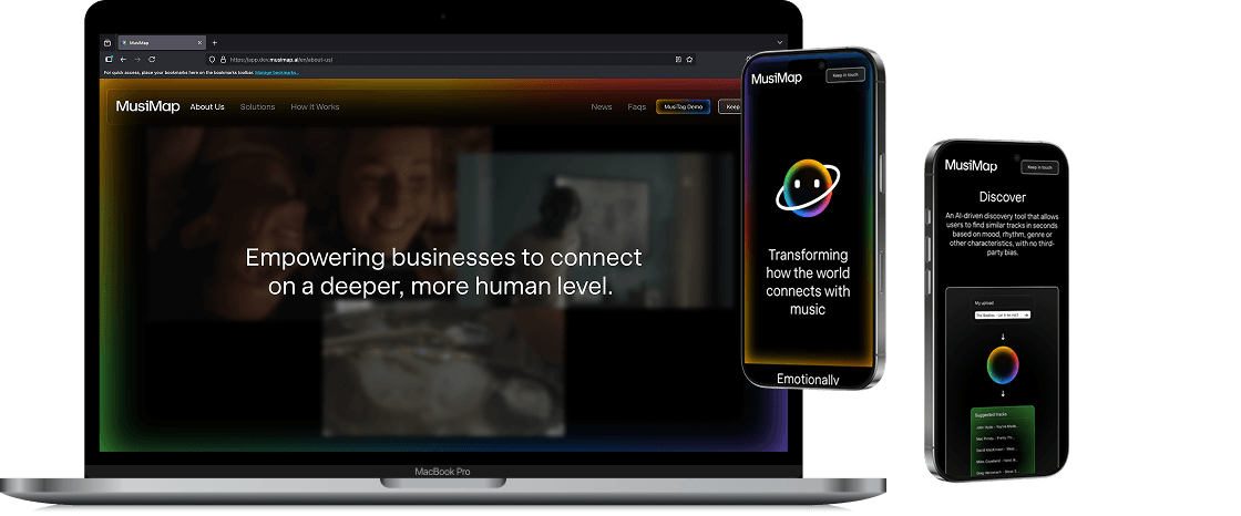 Screenshot of MusiMap website on macbook and mobile devices